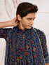 Men's Blue And Cream Rayon Kurta Pyjama And Dupatta Set